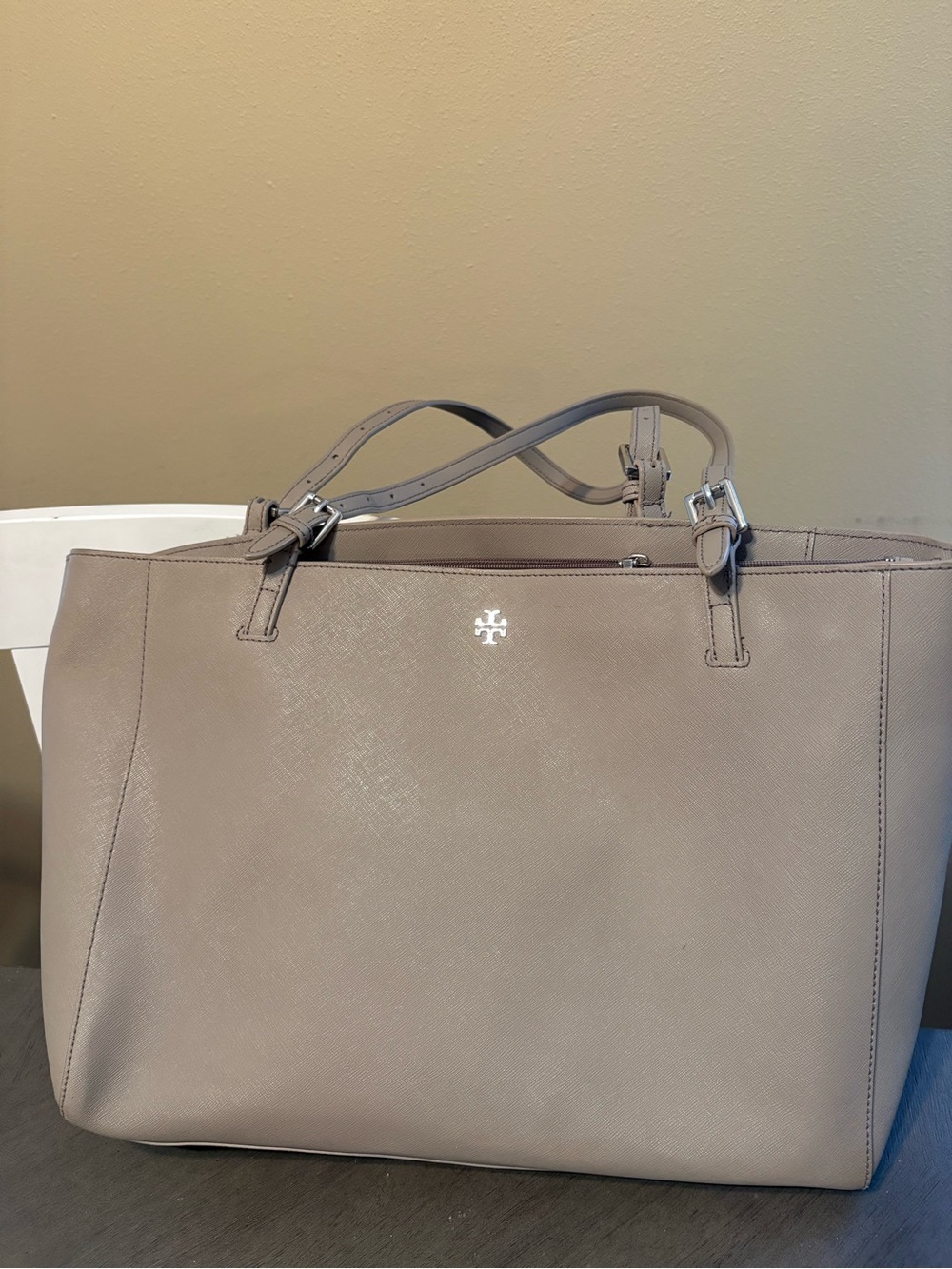 Tory Burch Neutral Taupe Leather Tote